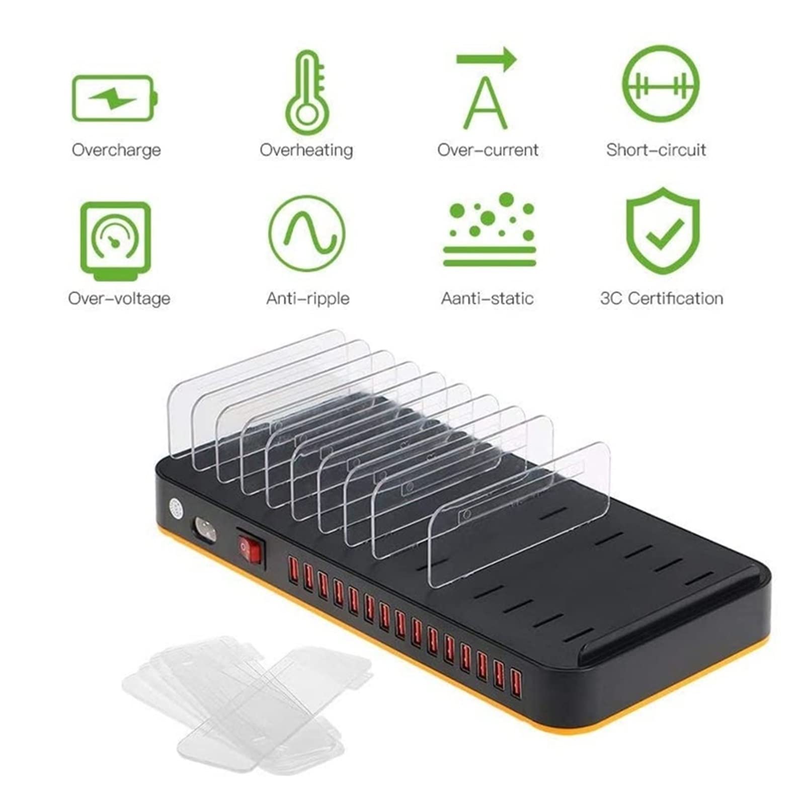 Organizer for stazione di ricarica for più dispositivi, docking station da tavolo con caricatore rapido multi USB 100 W 15 porte, compatibile telefono, tablet, auricolari, smartwatch Design portatile