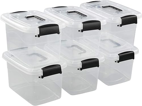 Miniatura 7 de Contenedor de almacenamiento transparente de 5 cuartos de galón, contenedor de caja con pestillo con mango negro, 6 paquetes