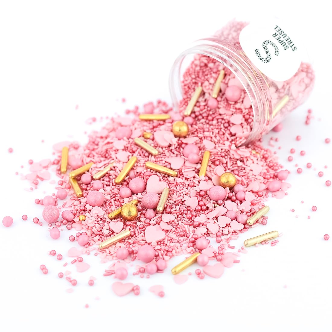 Super Streusel Rosa Lieblingsding Streusel Herz Streusel Mix 90g | Rosa Streudeko Essbar | Essbare Deko Sprinkles Pink Gold | Ohne AO Farbstoffe | Alle Zutaten aus der EU (90g)