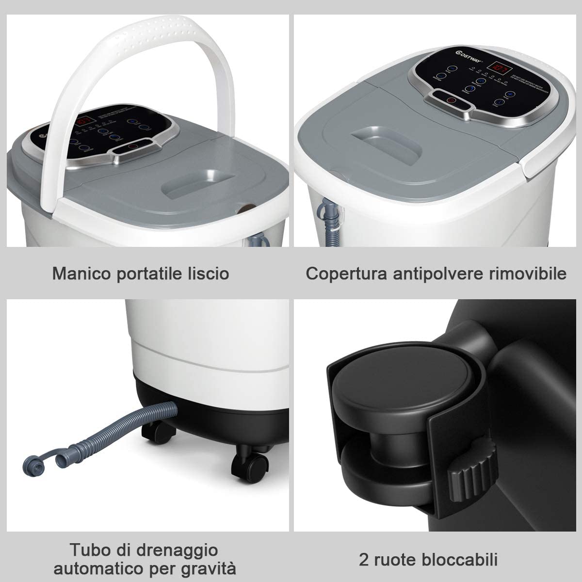 GYMAX Pediluvio Idromassaggio Elettrico con Funzione di temporizzazione, Massaggiatore Piedi con Idromassaggio Plantare e Riscaldamento dell’Acqua, 44x36x36 cm (Grigio)
