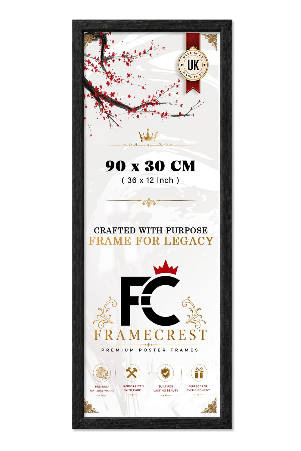 FRAMECREST LTD — Elegant Panoramic 90 X 30 CM Poster Frame (36 X 12 Inch) For Wall Hanging, Print Display Of Landscape Photos And Gallery Wall Mount For Office, Living Room - [Black]