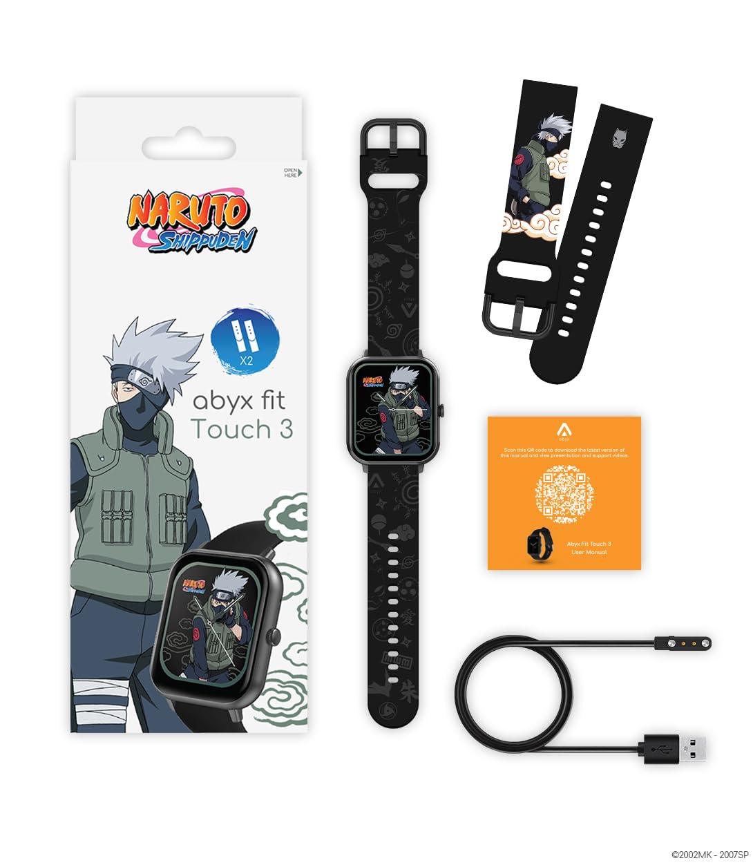 Abyx FIT Touch 3 Naruto Edition smartwatch - połączenie Bluetooth, 123 trybów, pełny ekran dotykowy TFT 1,83", wodoodporny IP67, funkcja zdrowia, powiadomienia push (Kakashi)