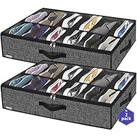 homyfort Juego de 2 Organizador de Zapatos Debajo de la Cama - Titular, Bolsas con Tapa Transparente 12 Pares x 2 Caja Plegable de Almacenaje, Negro Lino, XAUBSB2P