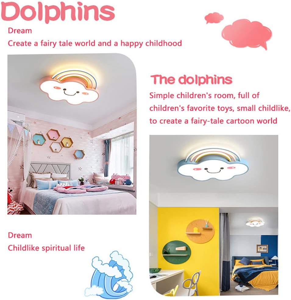 LED Ceiling Light Dimmable Creative Cartoon Rainbow Clouds Ceiling Light, Close to Ceiling Fixtures for Kids Room Boys Girls Bedroom Modern Flush Mount Chandelier Lighting 19inch (Blue)