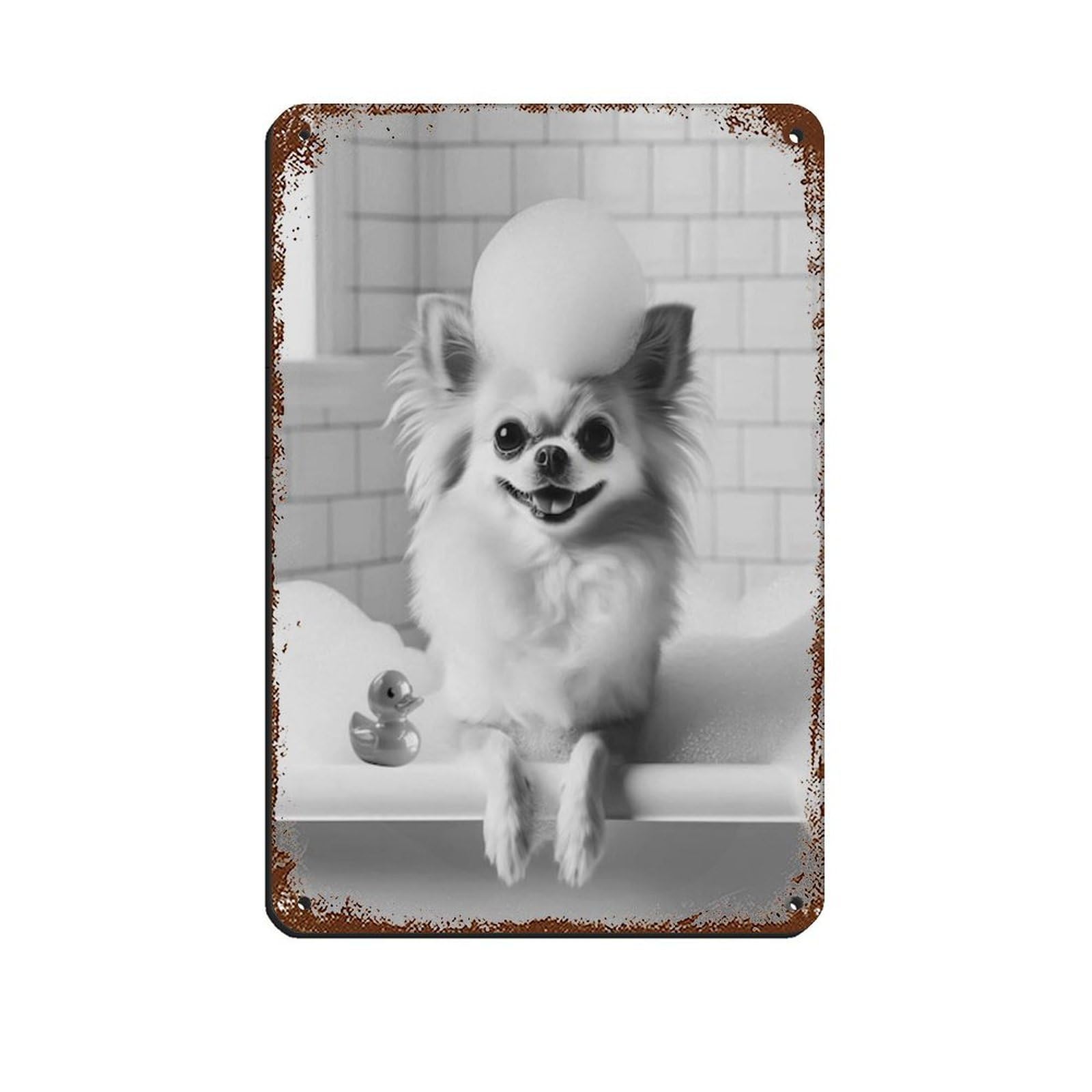Lxwnze 20L X 30W Cm Chihuahua, Funny Bathroom Decor Retro Poster Metal Tin Sign Chic Art Retro Iron Painting Bar People Cave Cafe Family Garage Poster Wall Decoration 8X12inch(20X30cm)