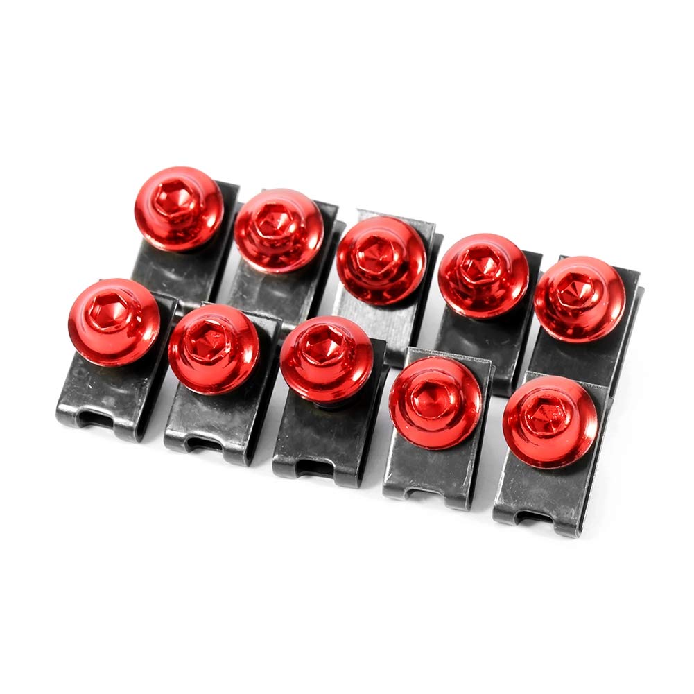 10pcs Motorcycle Fairing Body Bolt Kit, Keenso M5 Fairing Screw Spire Speed Fastener Clip Nut(Red)