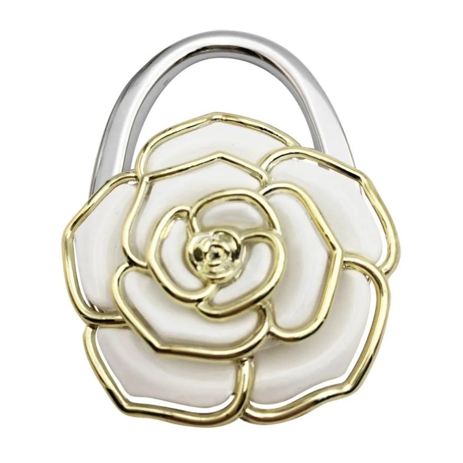 WWYYZAYC Rose Handbag Hook Golden-Edged Creative Purse for Women Portable Briefcase Hanger(White)