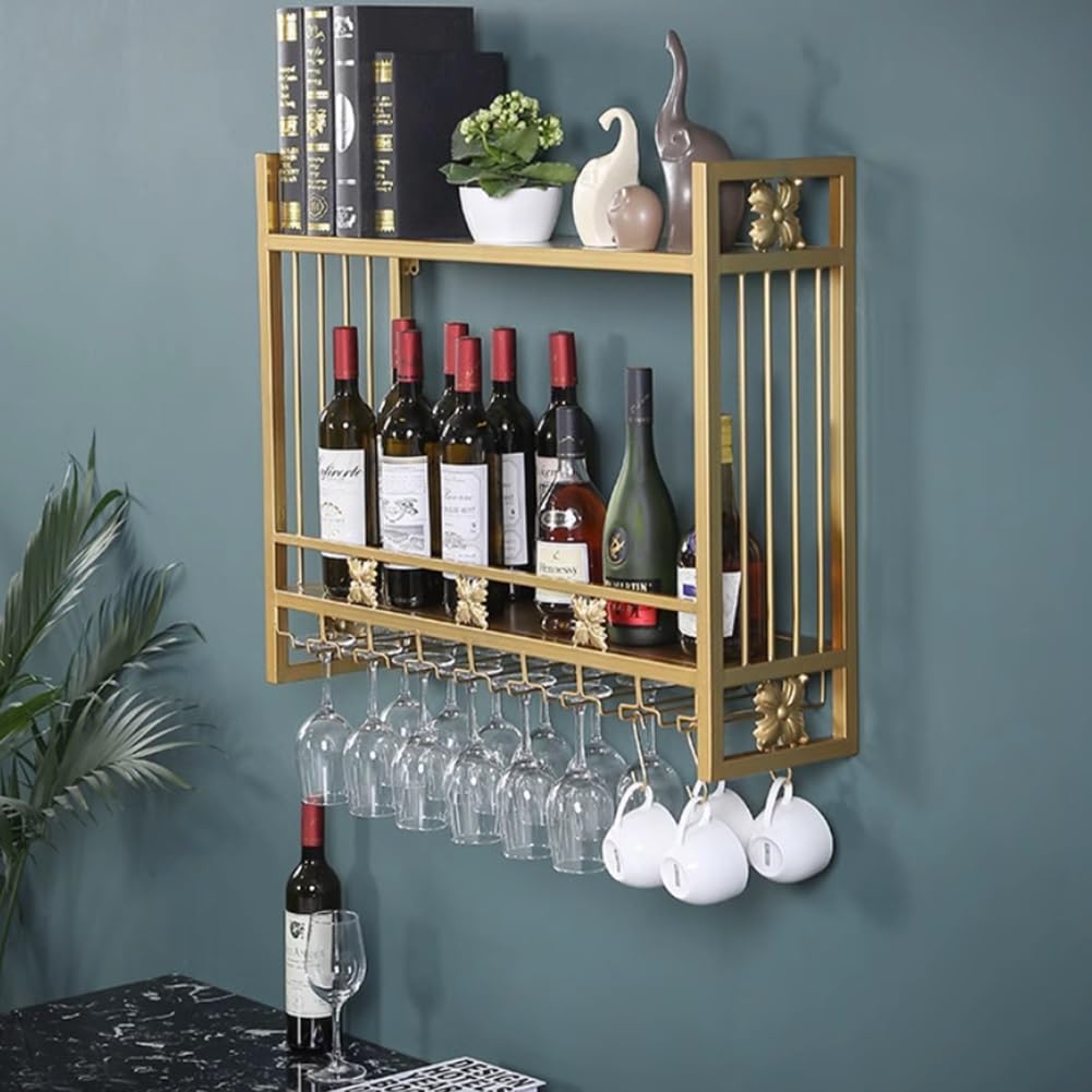 Étagère de rangement dorée pour bouteilles et verres de salle à manger