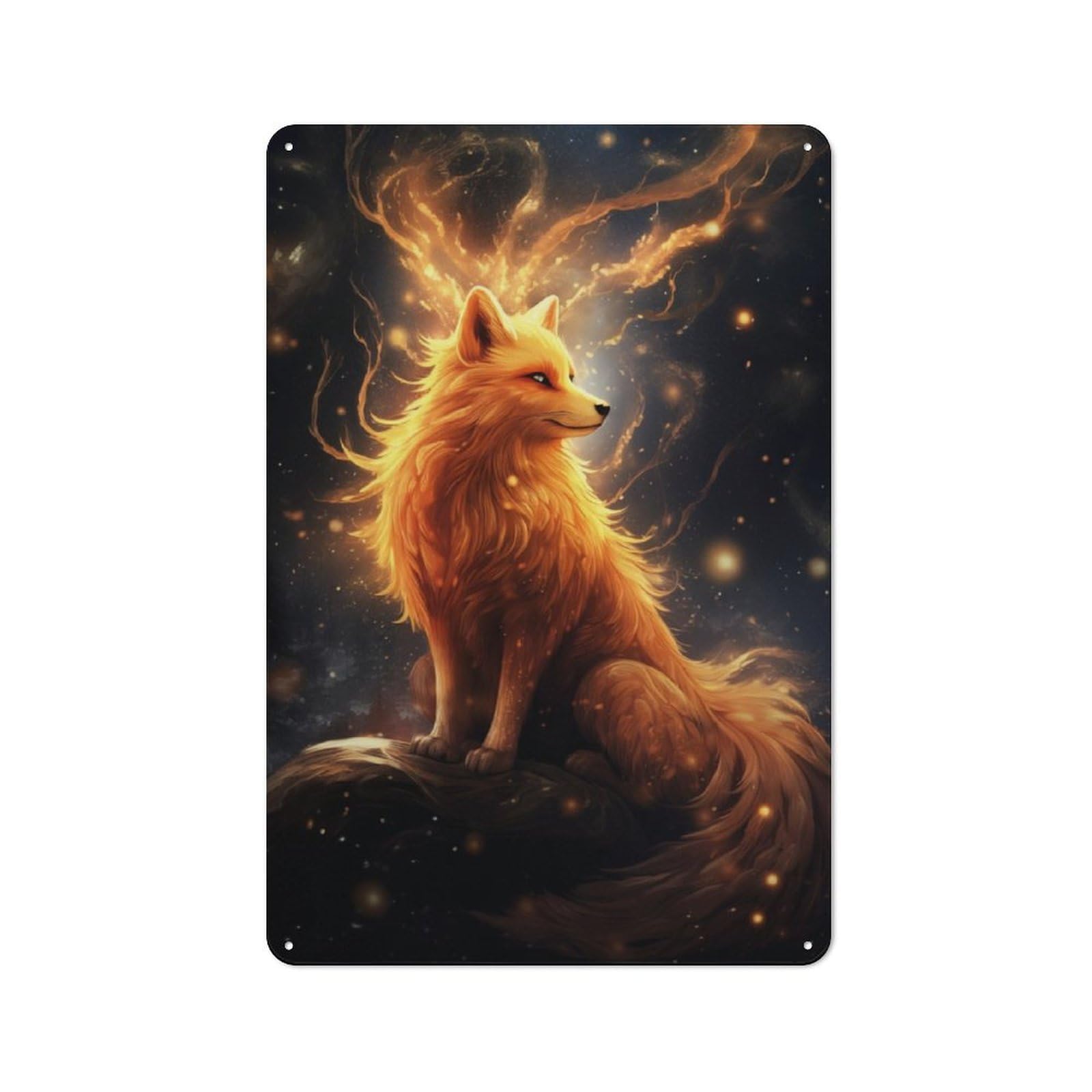Cosmic Fox Spirit Metal Wall Art Sign 30x20cm, Old Fashioned Nostalgic Wall Art for Living Room, Hallway, Kitchen Or Cafe