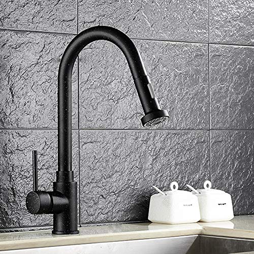 Robinet de cuisine pivotant 360 noir avec mitigeur de douche extensible