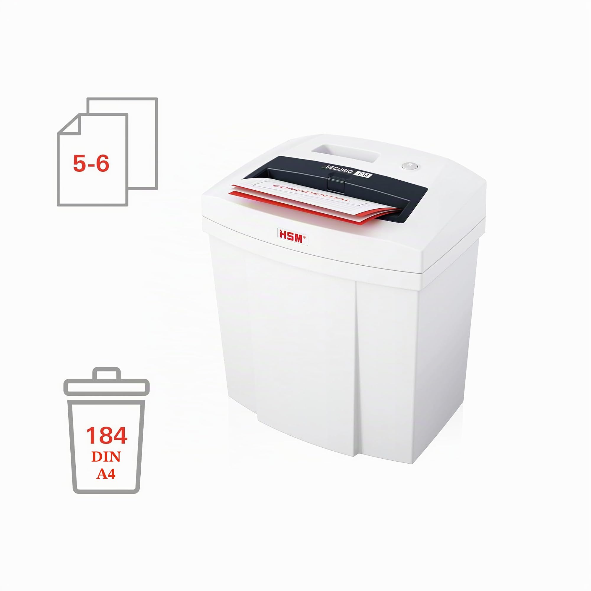 HSM SECURIO C14 Aktenvernichter I Partikelschnitt 4x25 mm I 6 Blatt | Sicherheitsstufe P-4 I Office Schredder für Papier, Kreditkarten, Heft- und Büroklammern I 20l Behälter I 5 Jahre Garantie