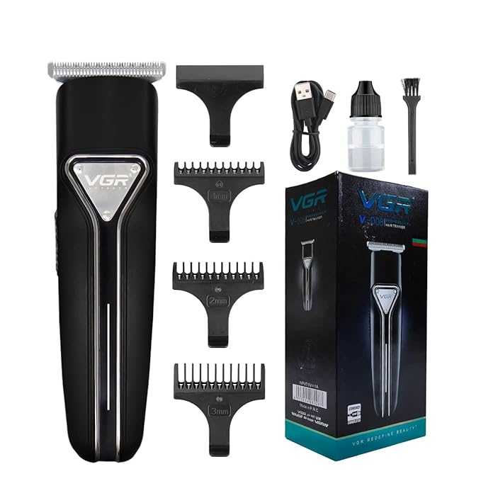 VGR V-008 Professional Rechargeable cordless Pro Self Haircut Hair Clipper, Beard trimmer with Stainless steel Blades USB Charging cable 3 Guide Combs for men (Black) at Rs. 778