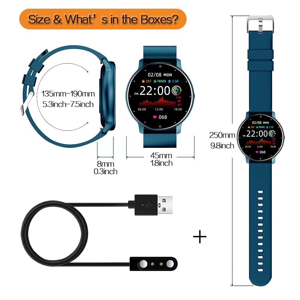 0,8 cm Ultra Delgado Reloj Inteligente Rastreador Fitness Podómetro con Funciones Monitoreo Frecuencia Cardíaca, Presión Arterial, Oxígeno Sangre y Sueño, Notificación Push Mensajes