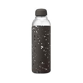 W&P Porter Glass Water Bottle w/ Protective Silicone Sleeve | Terrazzo Blush 20 Ounces | On-the-Go | Reusable Bottle for Coffee, Tea and Water | Portable