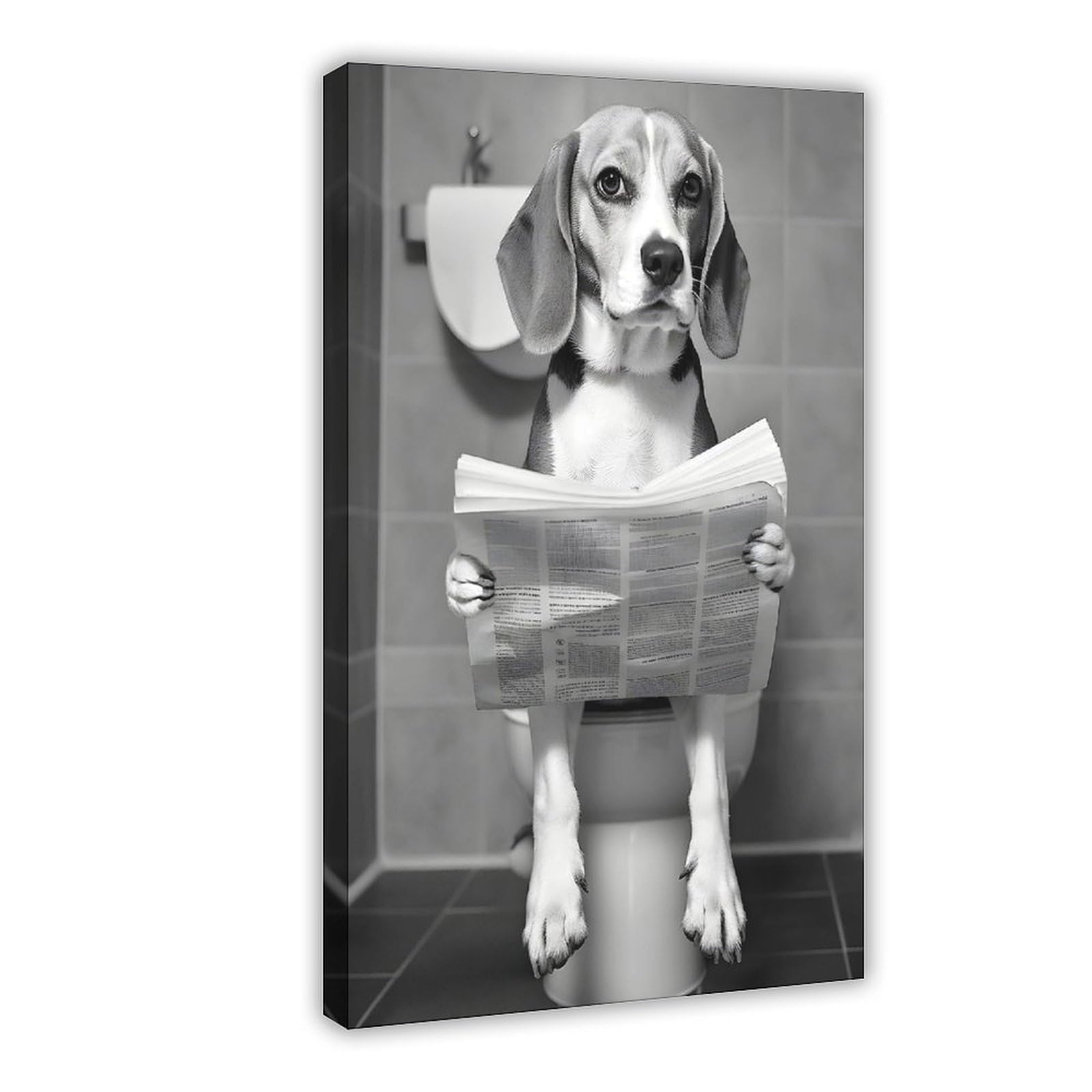 NCUDANK Beagle Toilet Reading Canvas Poster Wall Art Decor Print Picture Paintings for Living Room Bedroom Decoration 08x12inch(20x30cm)