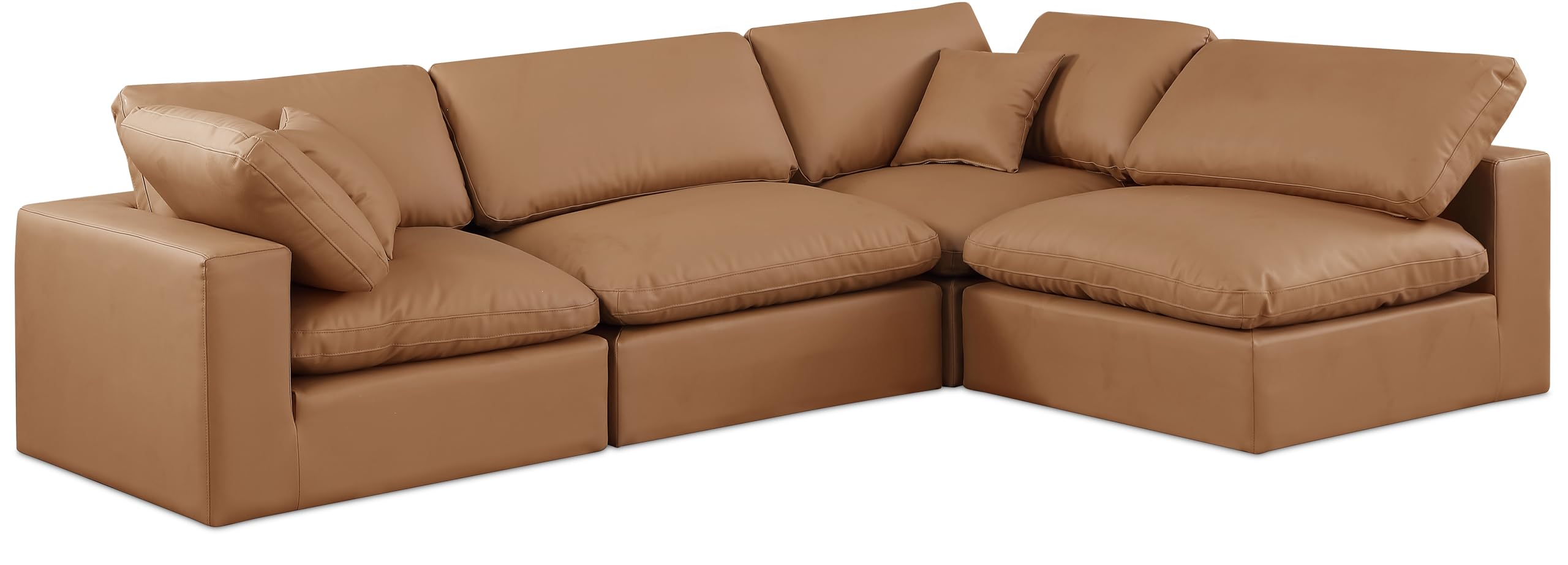(Similar Incomplete) Meridian Furniture 188Cognac-Sec4B Comfy Collection Modern | Contemporary Upholstered Modular Sectional, Soft Cognac Vegan Leather, Fiber-Filled, 119" W x 79" D x 34.5" H, Cognac