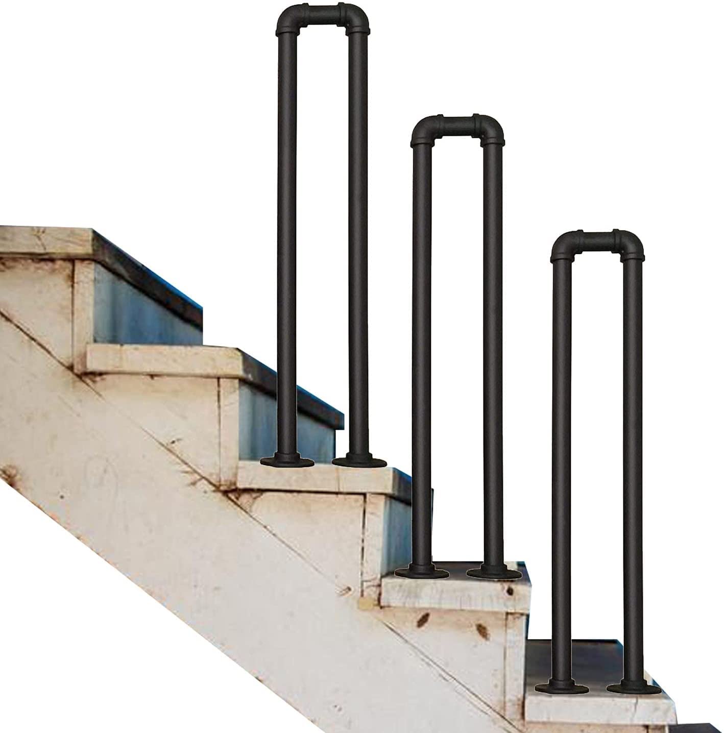 Stair Handrail for Indoor Outdoor U-Shaped Wrought Iron Handrail Stair Railing, Front Porch Hand Rail, Black Transitional Hand Railings for Concrete Steps Or Wooden Stairs(90cm(2.95ft))