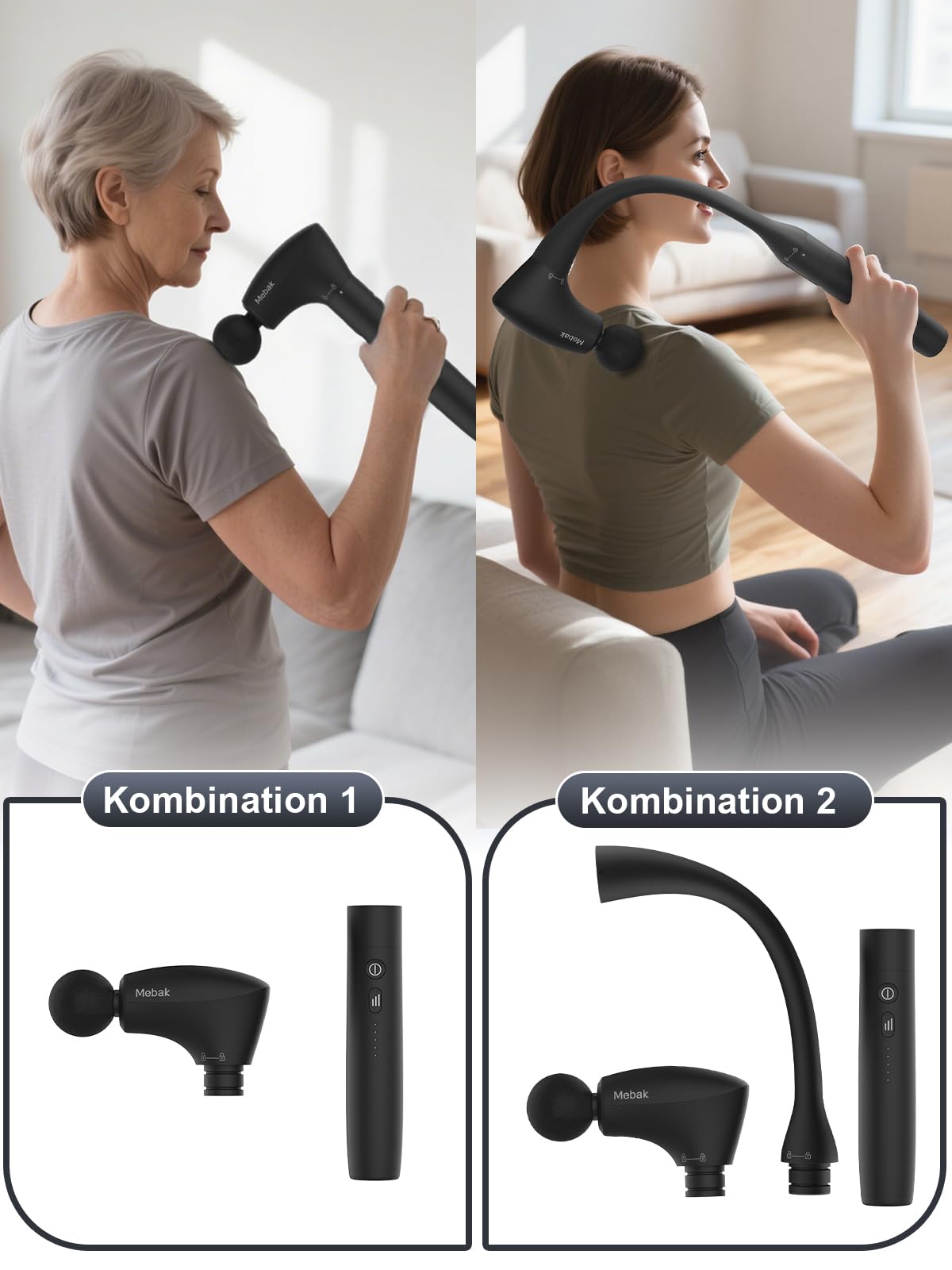 Mebak M3 Massagepistole Massagegerät Muskel Massage Gun 2 in 1 Transformierbare Massagepistole 5-Speed Elektrisches Ultra Quiet Handgerät Massage Pistole für Rücken, Schulter und Körper Entspannung