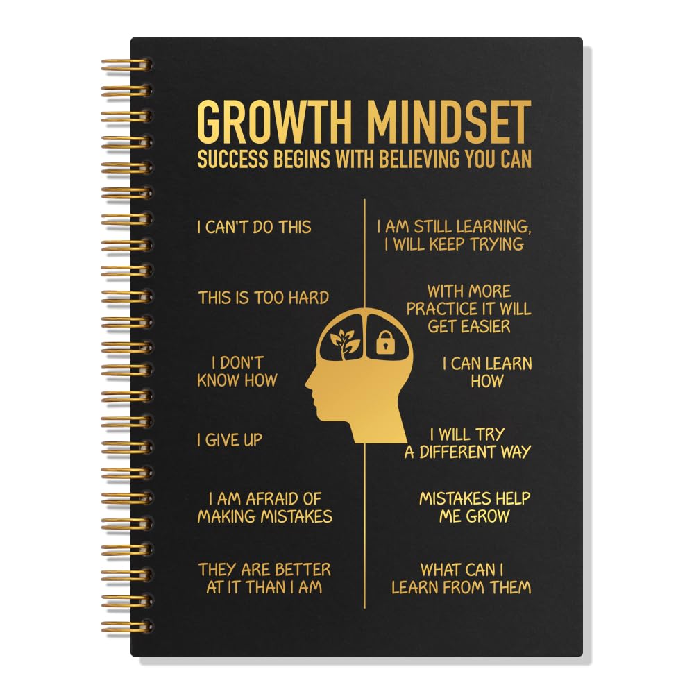 Growth Mindset zeszyt spiralny, 80 kartek, 160 stron, zabawne prezenty dla współpracowników, pracowników, doradców szkolnych, dziennik afirmacji dla kobiet