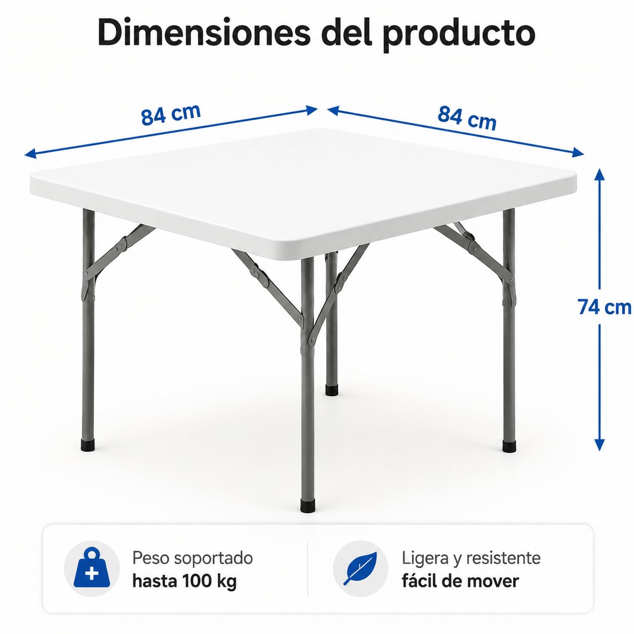Mesa Plegable Compacta NIXGARDEN para 4 Personas, Mesa Portátil de 84 cm, con Estructura de Acero, Ideal para Comedor, Oficinas y Eventos