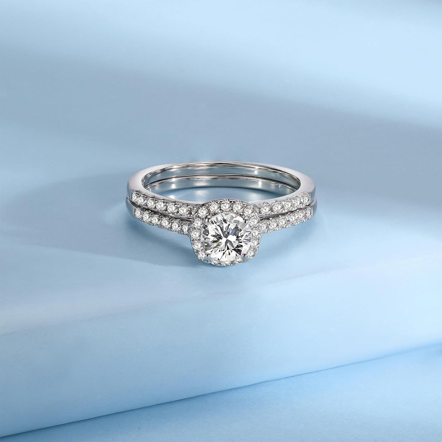 MDFUN 18K Gold Plated Eternity Ring Sets,6mm Round Cubic Zirconia Halo CZ Two-In-One Stackable Wedding Engagement Promise Rings for Women - Image 7