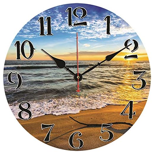 TAHEAT Beach Waves in The Sunset Wall Clock, Silent Non Ticking Battery Operated Clocks, Easy to Read Decorative Wall Clock for Bedroom/Kitchen/Living Room/Bathroom, 14 Inch