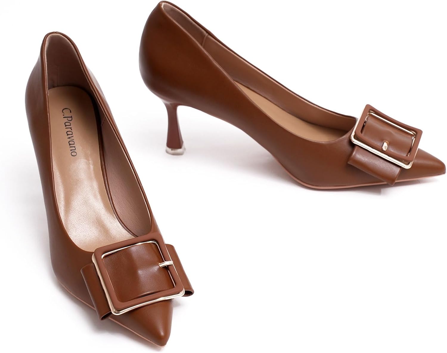 C.Paravano Womens Designer Pumps I Comfortable Stiletto Heel Pumps I Kitten Heels for Women I Pointed Toe Daily Pumps I Party Wedding Pumps 6 Brown