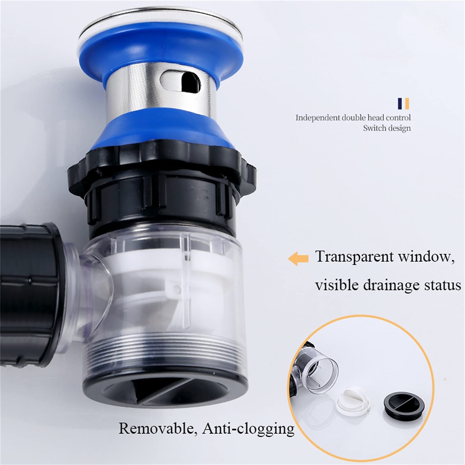Trampa de Botella, Sellado Antiolor Antibloqueo Accesorios para fregaderos Drenaje de Pared/Suelo Universal Durable Lavabo Tubo de desagüe (Color : Negro, tamaño : B)