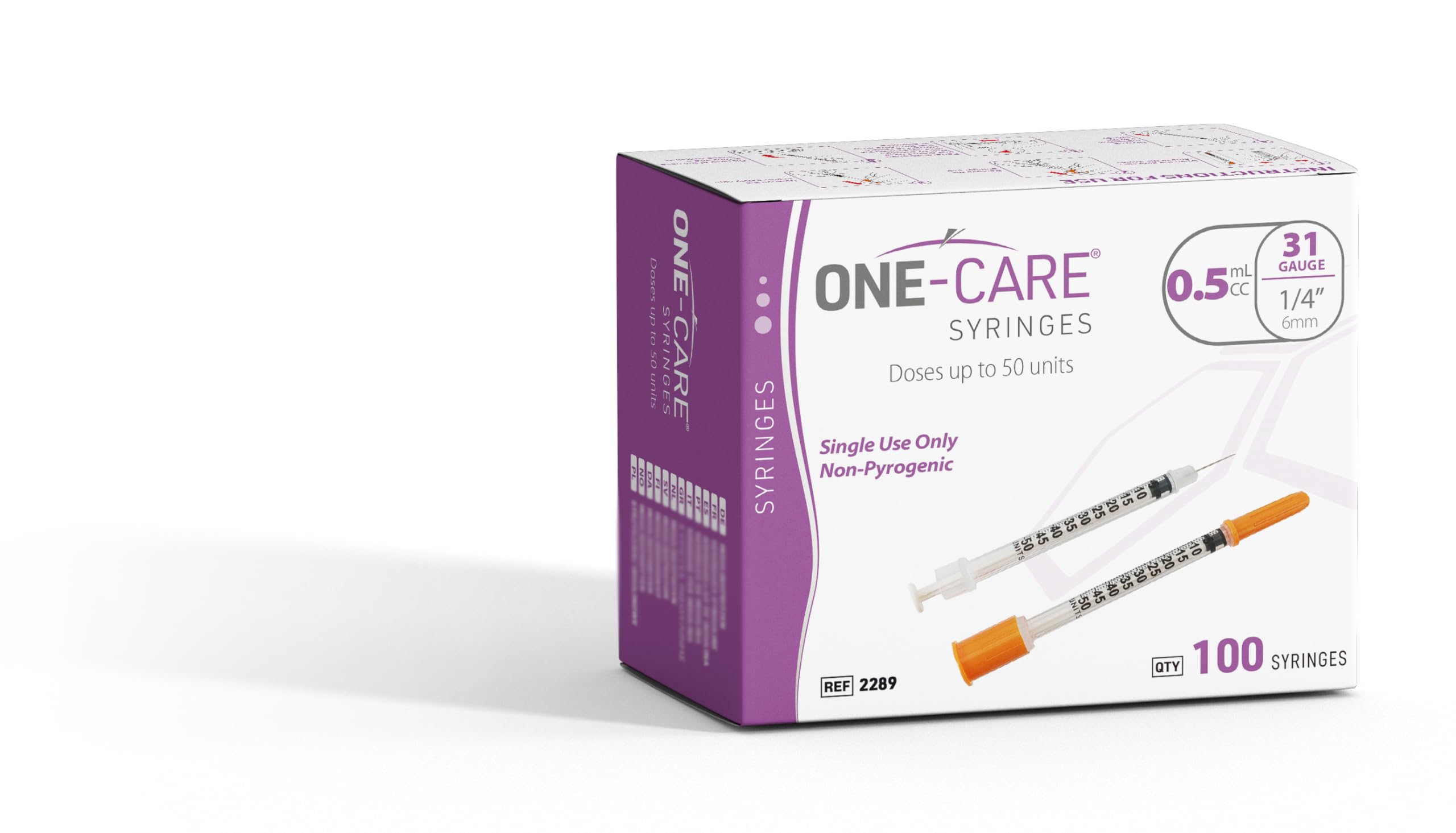 ONE-CARE Syringes 0.5 ml/cc, 31G x 1/4" (6mm), Orange Cap, 100pcs/bx — Amazon image 7