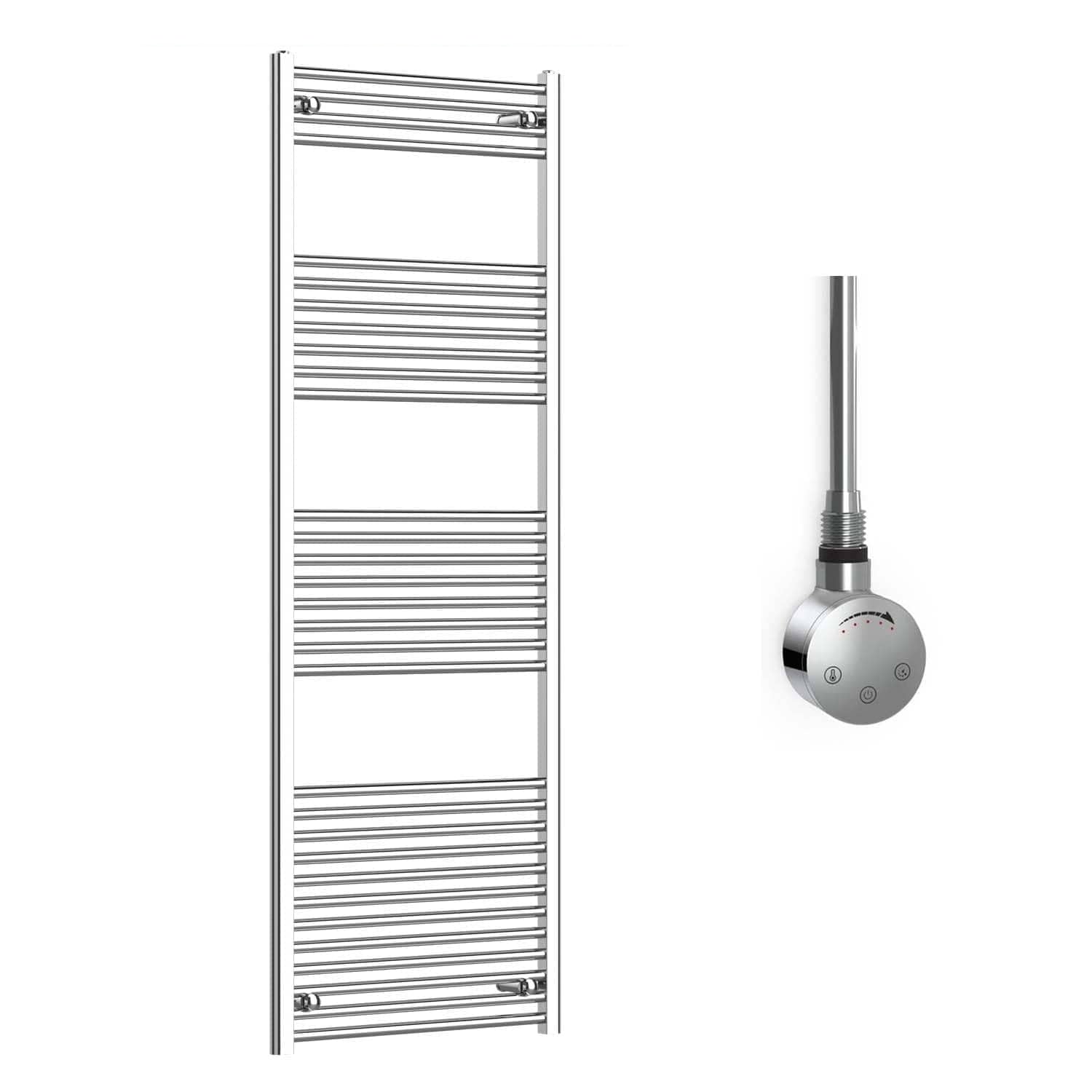 Companyblue 600 x 1800mm Sparkling Chrome Electric Heated Towel Rail with Thermostatic Heating Element - Flat Pre-Filled Electric Towel Warmer Radiator
