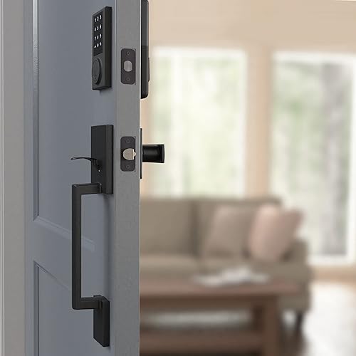 Miniatura 7 de Tienda Basics Cerradura electrónica del teclado de la puerta del cerrojo de la pantalla táctil del grado 3 con manija, negro mate, 5.236 in H