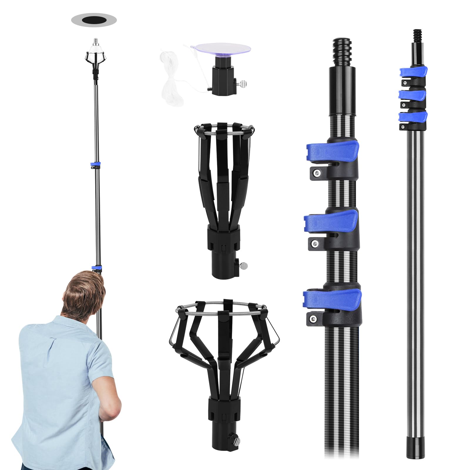 DOBEN Carbon Fiber Light Bulb Changer for High Ceilings with Pole 18FT Reach, Telescopic Extension Pole Lightbulb Changing Removal Tool Stick for Recessed Floodlights Incandescent Bulb (3 to 12FT)