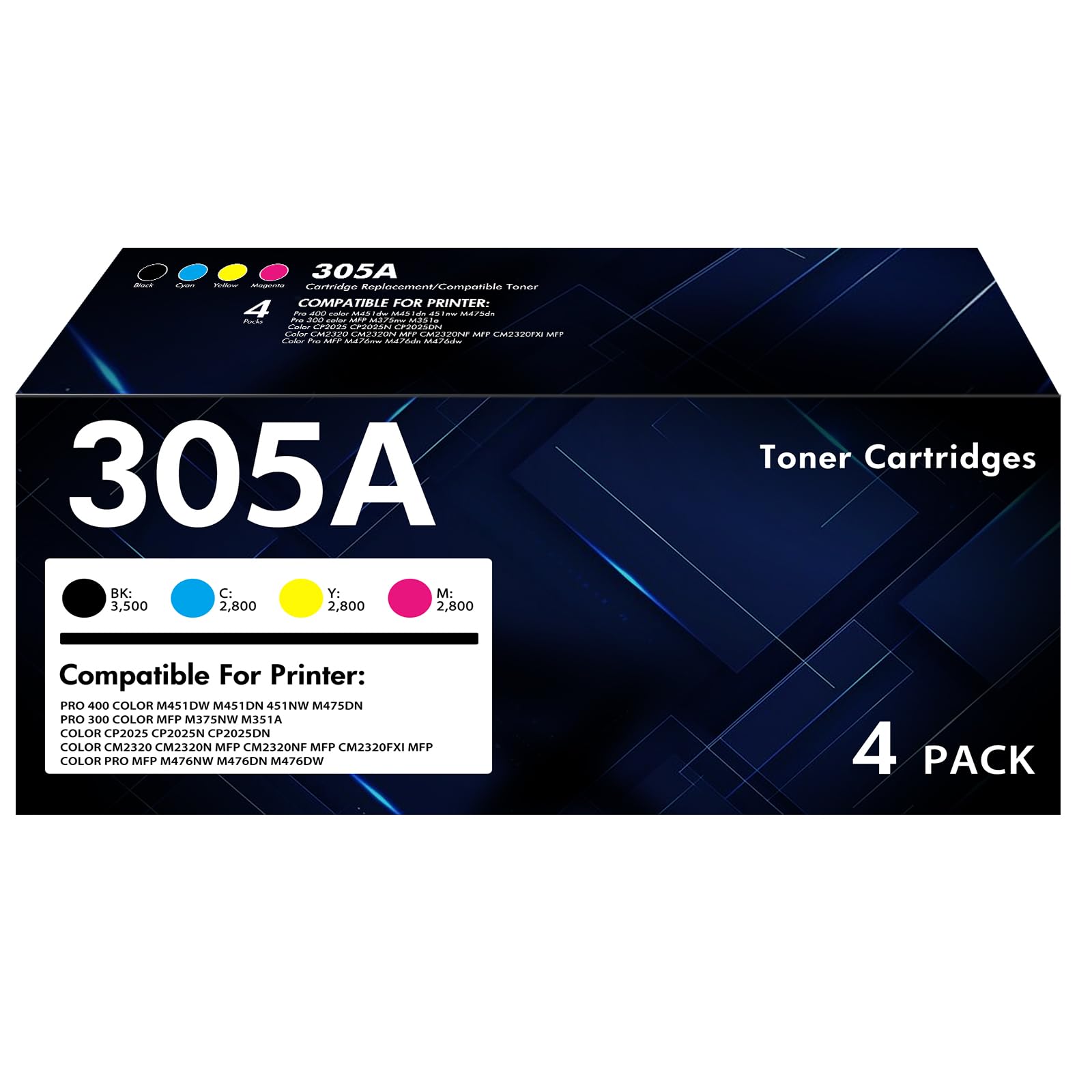 305A Toner Cartridge 4-Piece Combo Pack 305X CE410A CE410X | Compatible for HP LaserJet Pro 400 color M451dn 451nw M475dn Pro 300 MFP M375nw M351a M451 M475 M351 M375 Series Printer