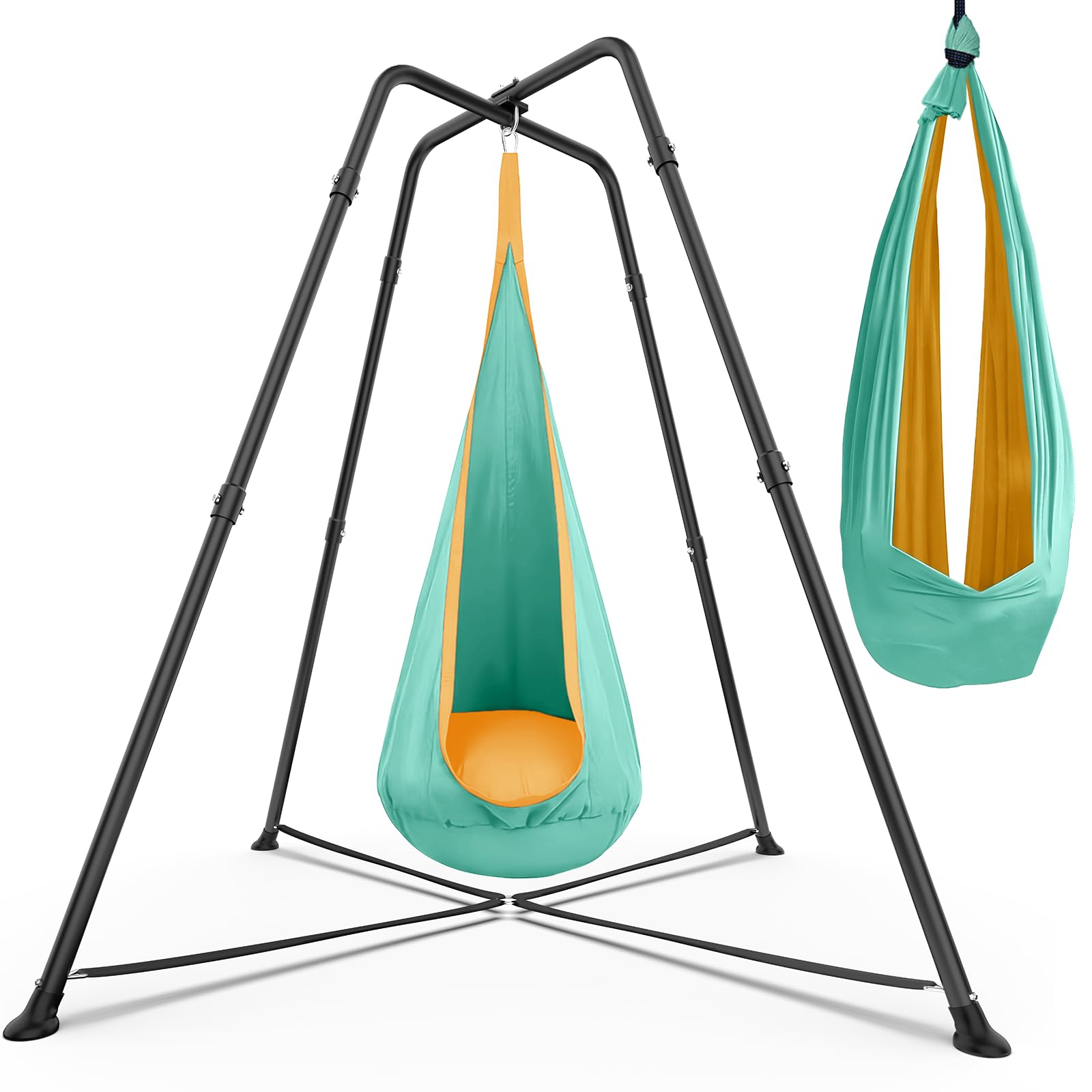 Swing Stand Frame with Sensory Pod Swings and Chair, Sensory Swing Set, X-Shaped Swing Frame, Heavy-Duty Metal Hammock Chair Stand for for Adults