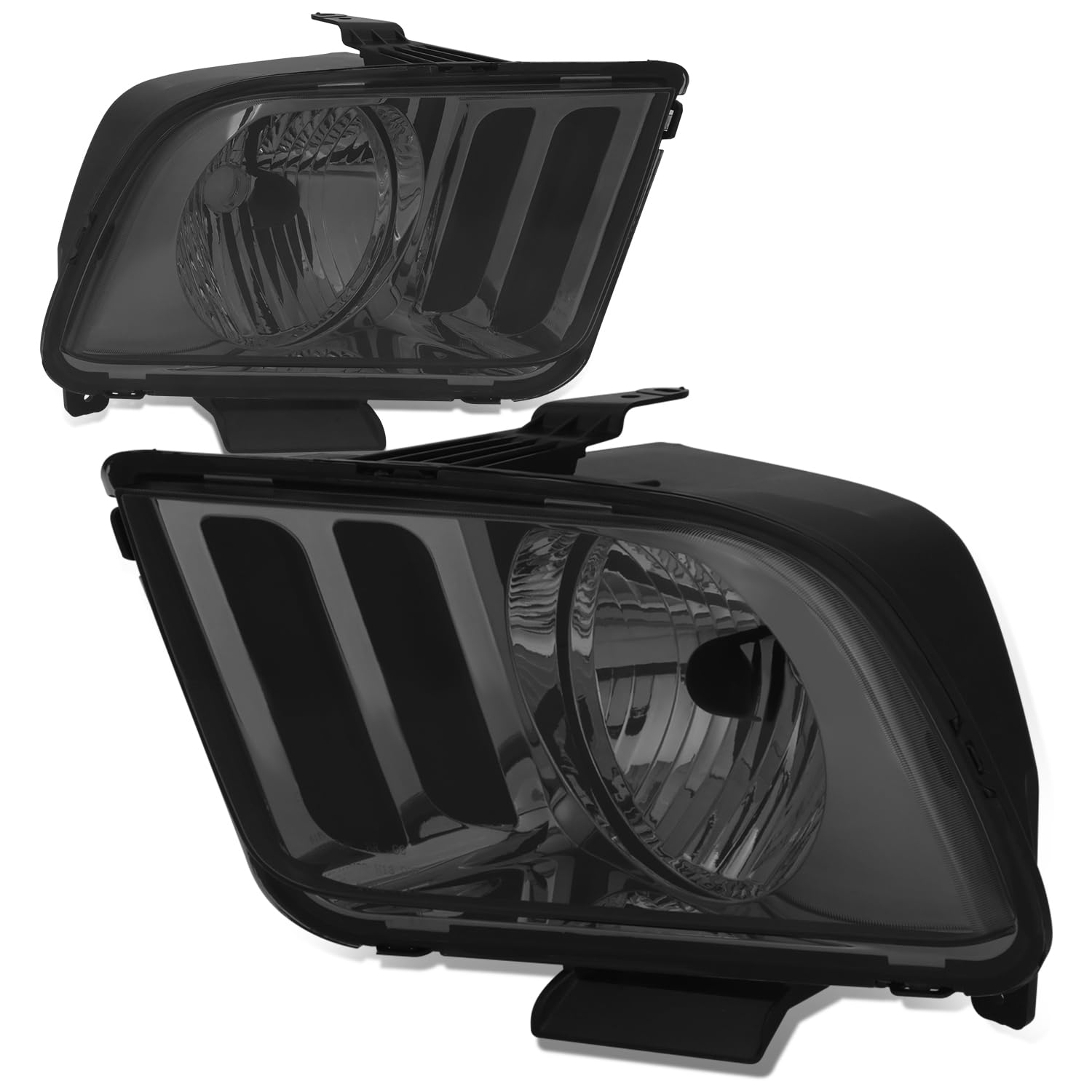 Auto Dynasty Headlights Assembly Compatible with 2005-2009 Ford Mustang Pony 5th Gen, Driver and Passenger Side Halogen Headlamps Replacement, Smoked Lens Clear Corner