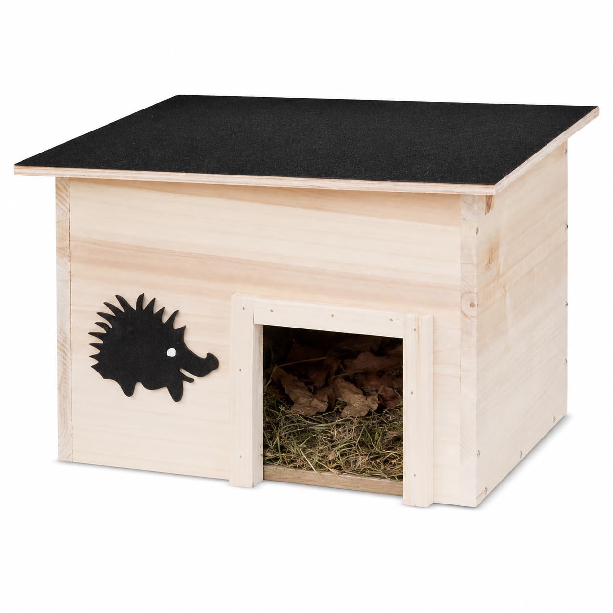 BBSK Wooden Hedgehog House, Natural Wood, Weather-Resistant Roof, Outdoor Garden Wildlife Shelter for Nesting and Hibernation, 32x20x26 cm