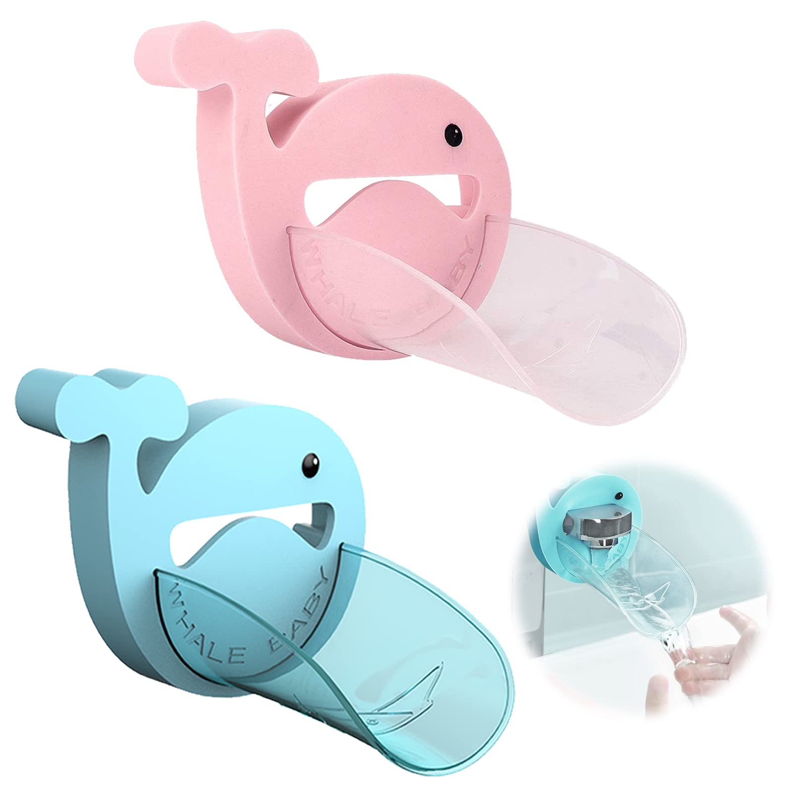 Runup 2 Pieces Faucet Extenders for Kids, Whale Shape Faucet Accessories for Toddlers, PET Faucet Extenders, Kids Faucet Extenders for Kitchen, Bathroom and Sink