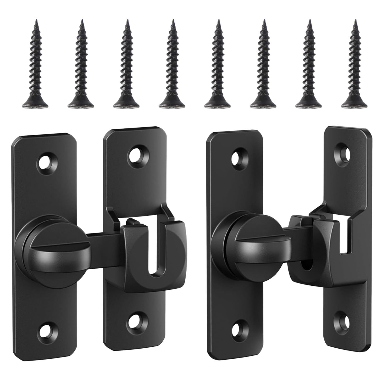 Black Sliding Door Latch Locks, 2 Pack 90/180 Degree Flip Door Latch, Aluminum Alloy Sliding Barn Door Latch Lock with Screws for Bedroom, Bathroom, Cabinet, Garden, Garage, Window — image 1