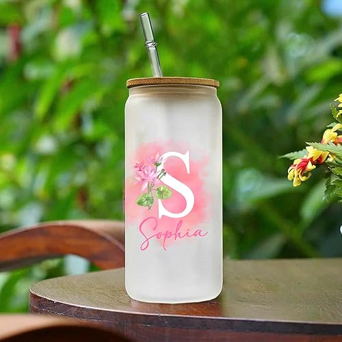 Miniatura 5 de Vaso personalizado con nombre, regalo para ella, vaso delgado de 20 onzas, vaso de vidrio personalizado con nombre floral, vaso de dama de honor,