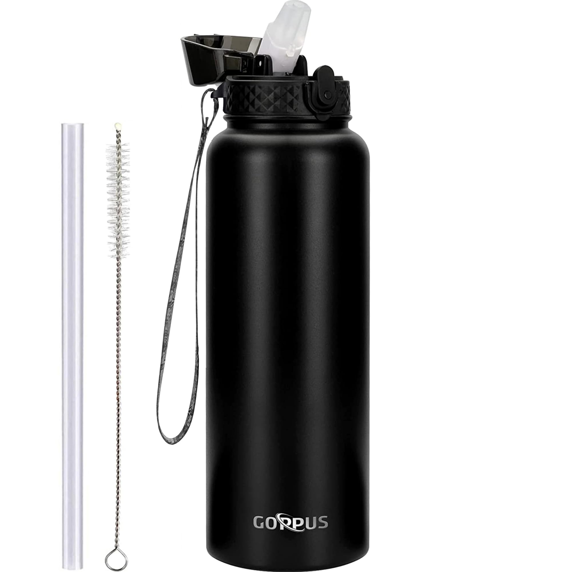 Sponsored Ad – GOPPUS 1.2L/40oz Stainless Water Bottle with Straw Double Wall Insulated Bottles with Strap Large Vacuum Thermal Flask Leakproof Keep Cold Drinks Bottles with Flip Top Lid for Men Women BPA Free