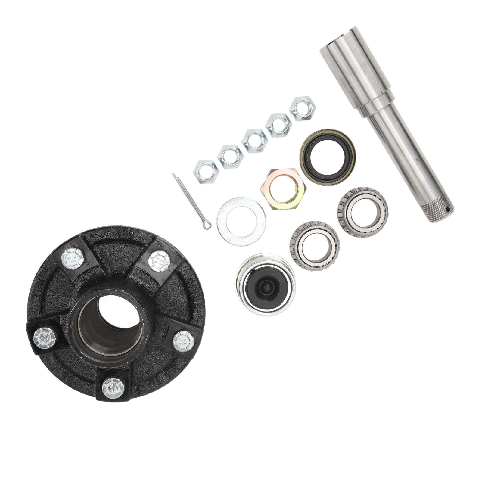 Aramox Wrzeciono Osi Zestaw Piasty Koła Metal 2000 Funtów Wrzeciono Osi Przyczepy 1 Cal Okrągły BT8 5 śrub 4,5 Cala Piasta Koła Napinającego do Przyczepy Towarowej do łodzi Stabilne Dopasowanie Łatwa