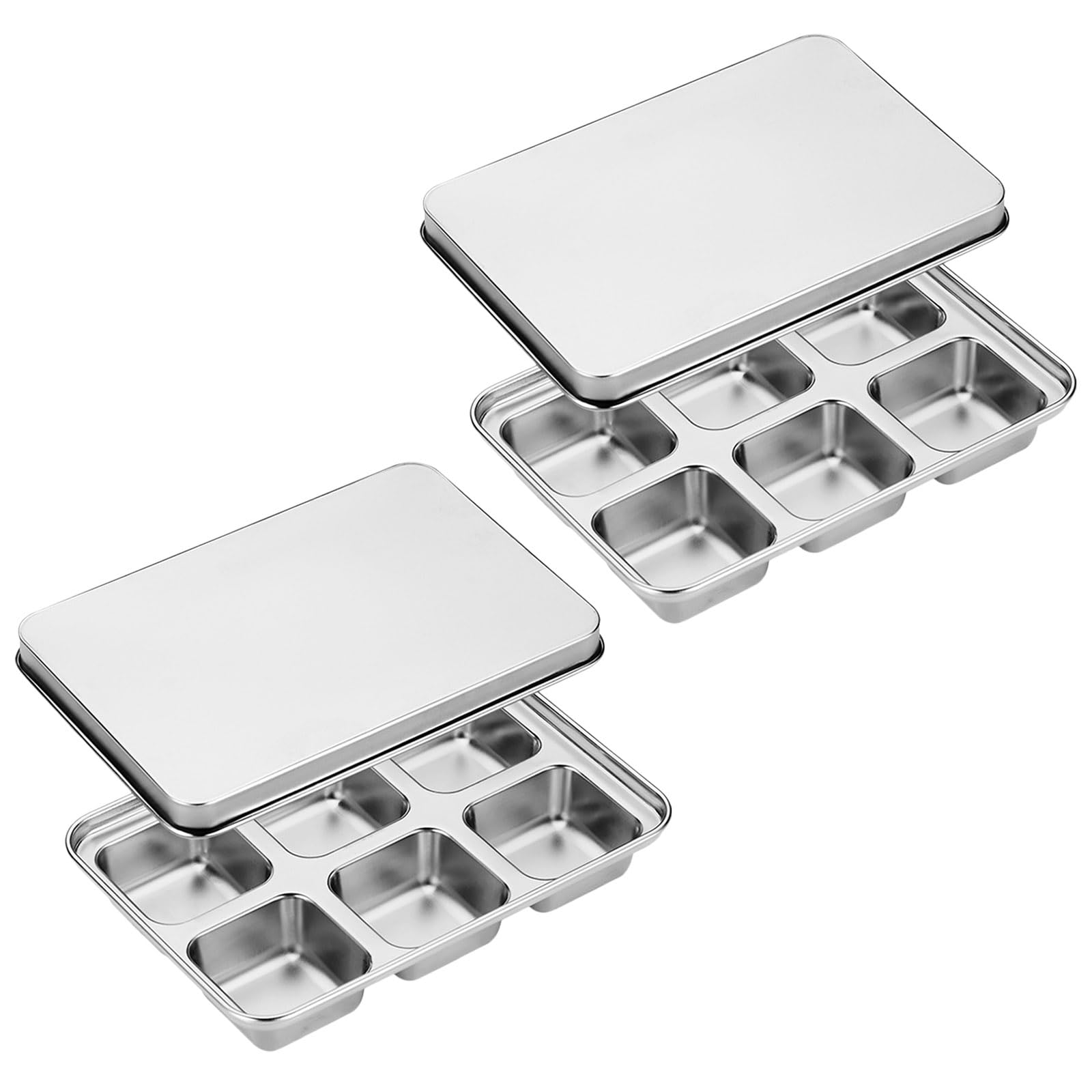 2 Pack Ice Cube Tray, 6 Slots Stainless Steel Ice Cube Trays, Ice Cube Molds & Trays, Ice Cube Tray With Lid and Dishwasher Safe for Bars Kitchens