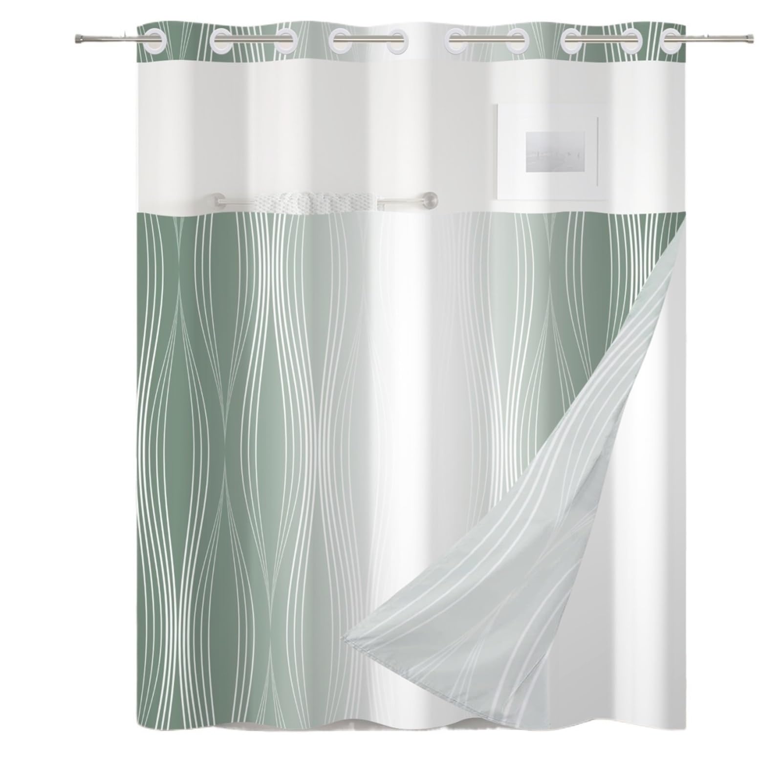 MZSKLW Shower Curtain Solid Color Gradient Shower Curtain Striped Hookless Double Layer With Snap In Removable Liner For Bathroom Bathtubs
