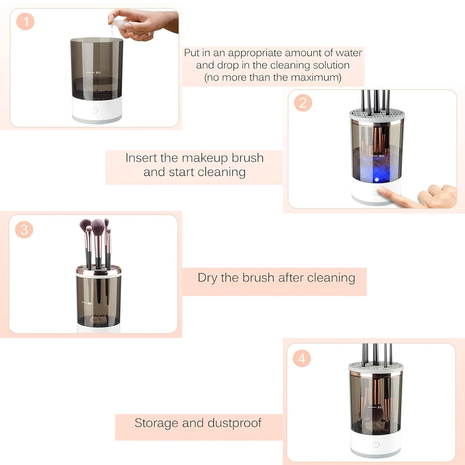 Machine de nettoyage de pinceaux de maquillage, nettoyeur de pinceaux de maquillage Brushy, nettoyeur de pinceaux cosmétiques Brushly Pro, nettoyeur de pinceaux de maquillage à rotation automatique (