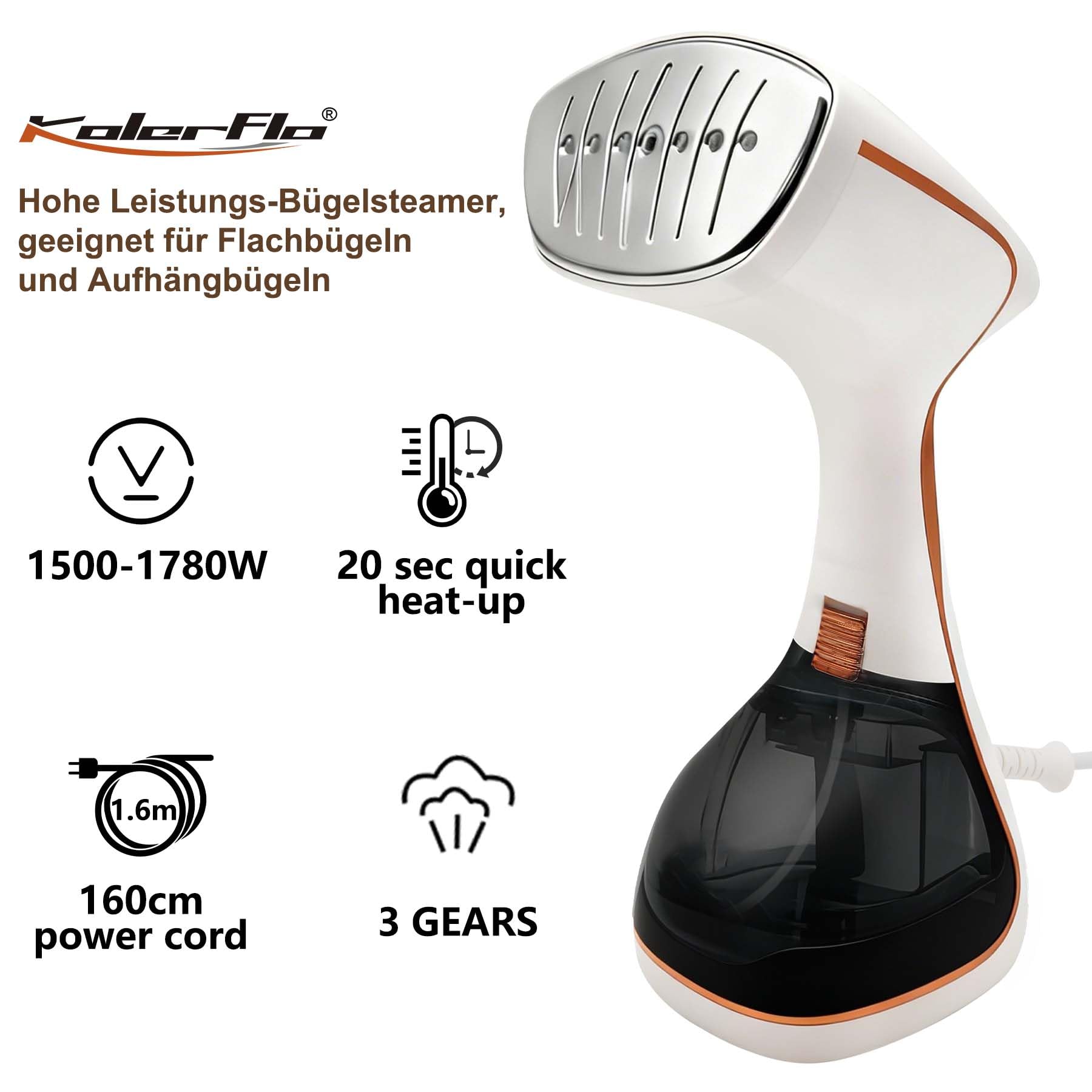 Steamer Steamer Vincitore del test – 1500 W & 300 ml con guanto da stiro & accessori I Pro Steamer Ferro da stiro a vapore Stiemer Ferro per mano held steam iron & go