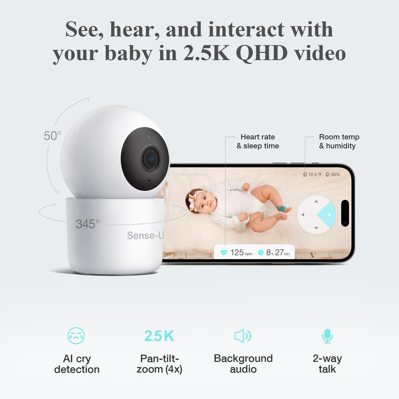 Sense-U Baby Smart Sock Surveillance de bébé avec suivi des modes de sommeil, fréquence cardiaque, mouvement pour la tranquillité d'esprit, moniteur de pieds pour bébé pour un meilleur sommeil, 0-12