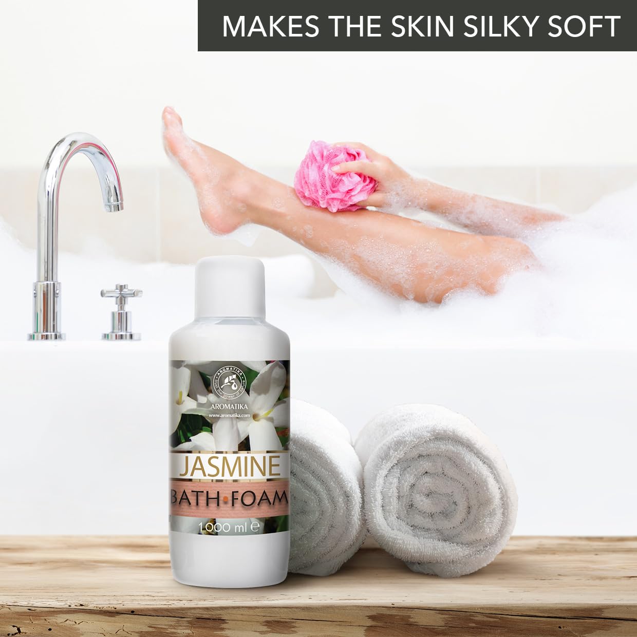 Espuma Baño de Jazmín 1000ml - Espuma Baño con Aceite Esencial de Jazmín - Cuidado del Cuerpo - Relajación - Fragancia Dulce y Suave - Aromaterapia - Spa - Baños de Burbujas - Belleza