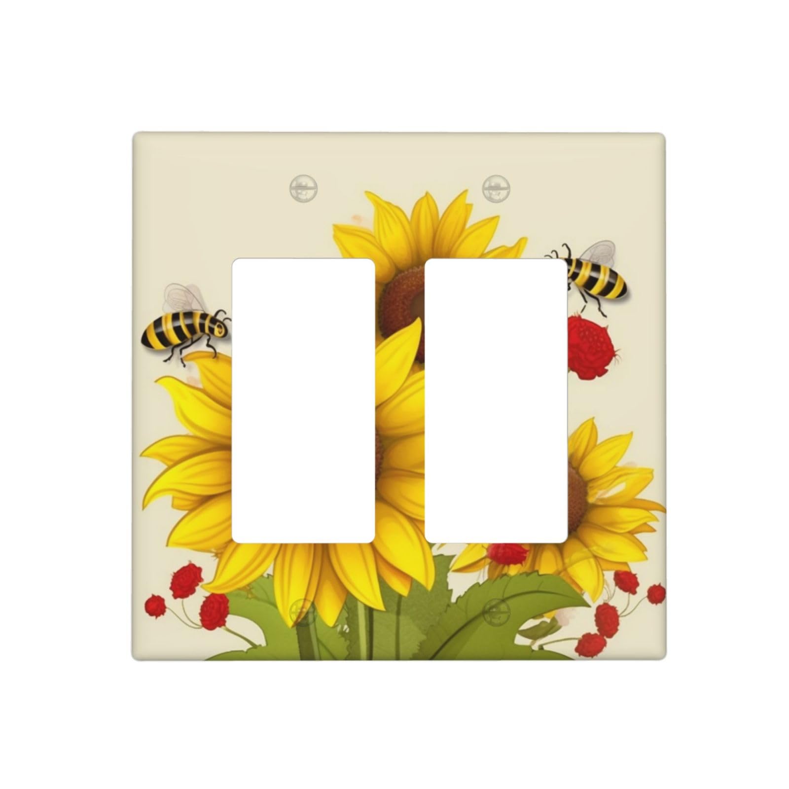 Decorator Wall Plate 2 Gang Light Switch Covers Bees Sunflowers Daisy Rose Flowers Wallplate Double Toggle Switch Plate Standard Size Electrical Outlet Covers Decorative Wall Switch Plate Cover