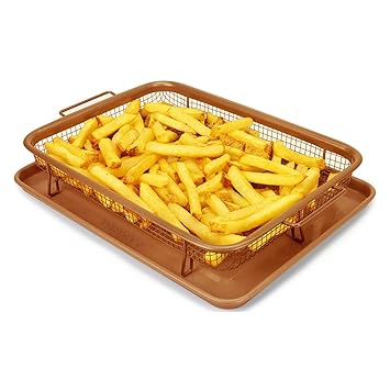 DRIXTY Air Fry Tray Non-Stick Crisper Tray for Microwave/Over Baking Tray Crisping & Steel Pan Grill Basket Uses Hot Air to Crisp and Fry Food Without Oil or Unhealthy Fats Grill & Crisping Basket