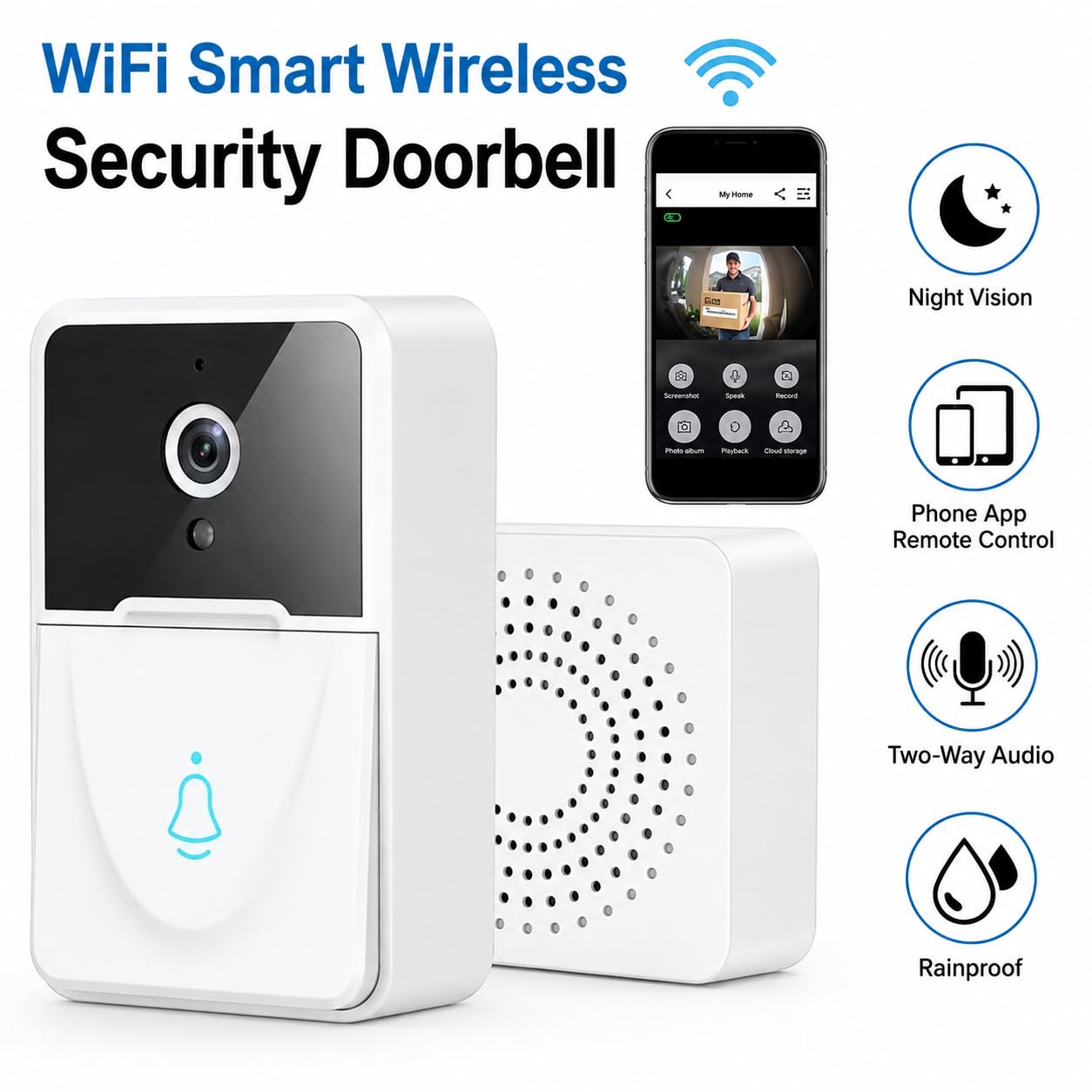 Intellibell Sonnette vidéo avec caméra WiFi HD et interphone bidirectionnel